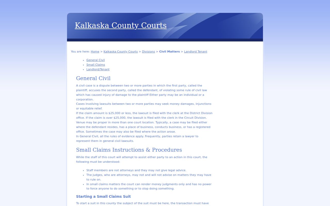 Kalkaska County civil court docket local civil guidance