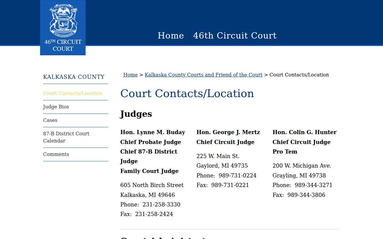 Kalkaska County court record division and clerk contacts