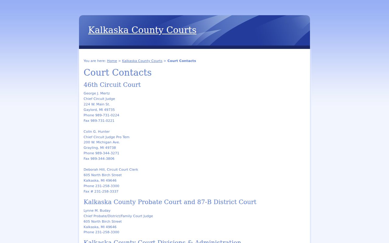 Kalkaska County criminal court docket legacy contact and division layout