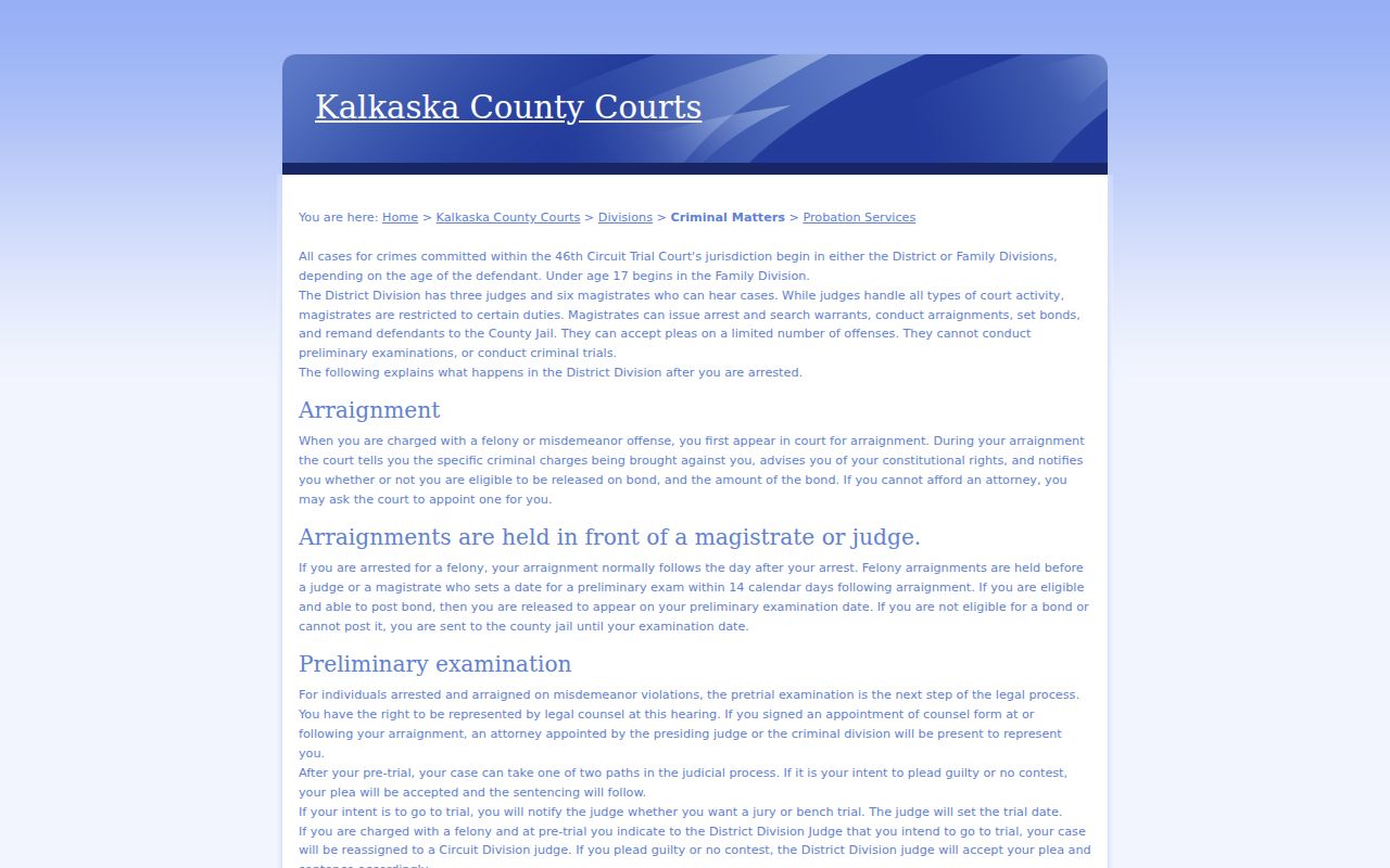 Kalkaska County criminal court docket local criminal progression guidance
