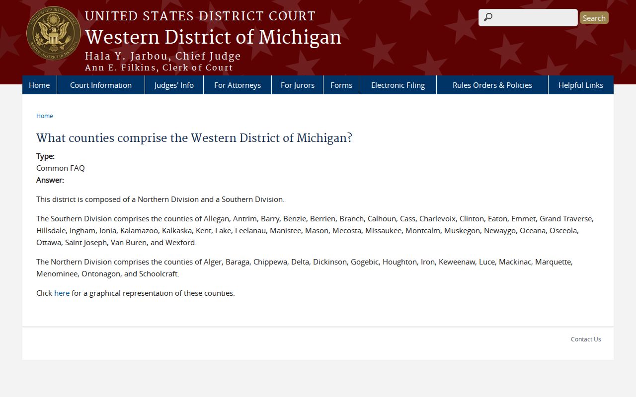 Kalkaska County court docket federal court county map reference