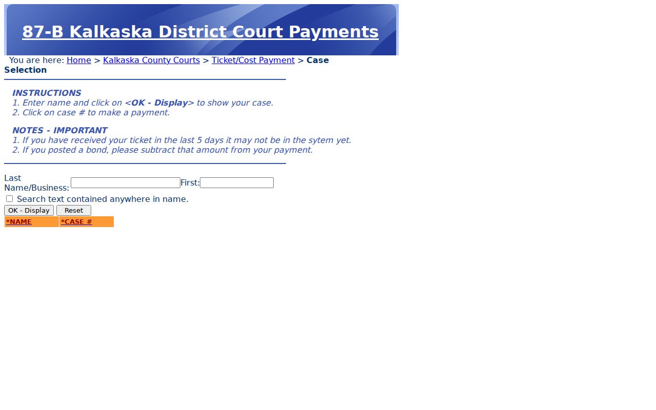 Kalkaska County traffic court 87-B name and payment search form